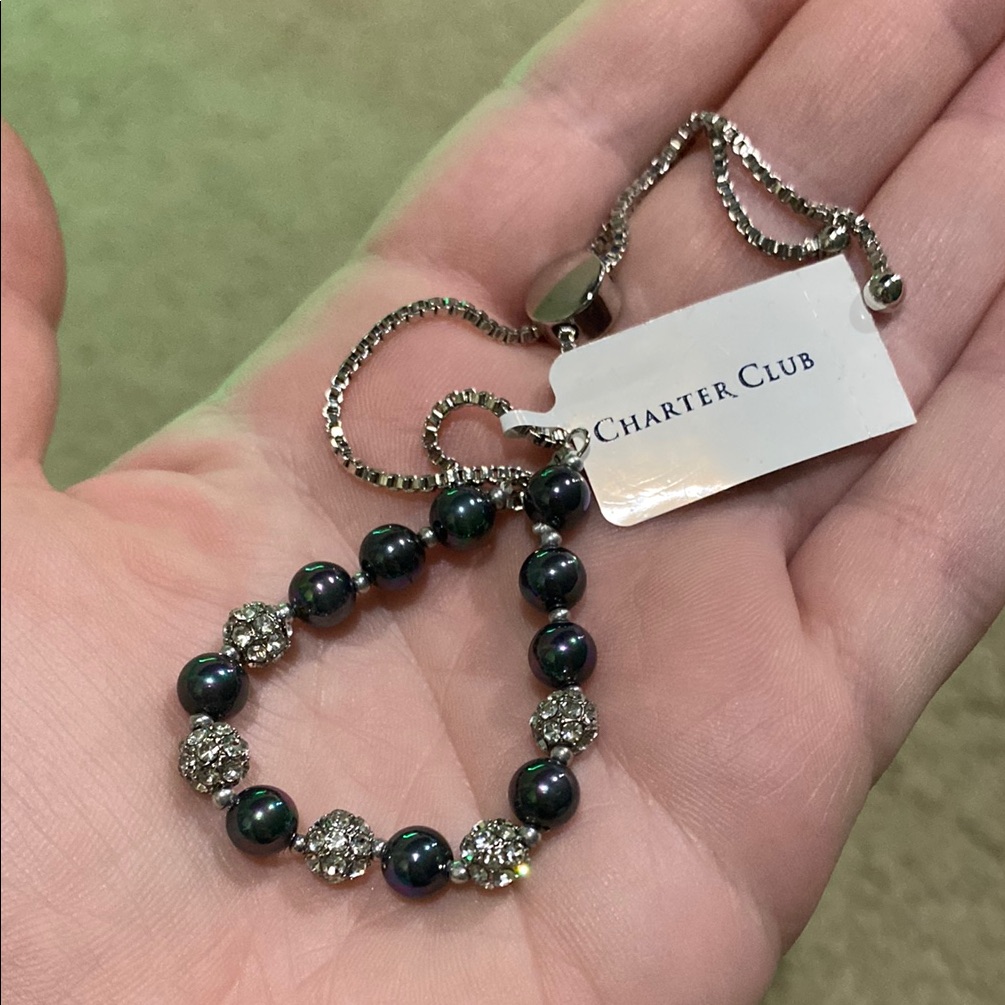 Charter Club Black And Silver Beaded Bracelet 18$